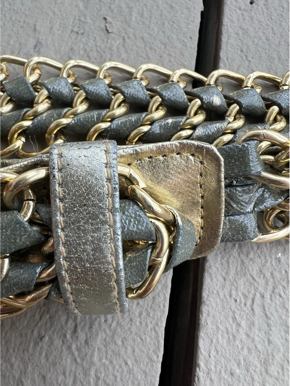 Retro Metallic Gold Green Woven Mesh Chain Belt Braided Crochet Size S/ M.